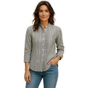 Kiko  Silk Striped Long Sleeve Blouse Relaxed Fit with Buttons Size M # 160